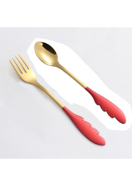 2 Adet Kırmızı Stil Yeni Yaratıcı Kanatlar Kahve Tatlı Kaşığı Çatal Dondurma Meyve Salatası 304 Paslanmaz Çelik Ayna Cilalı Kaşık Çatal Sofra Hediye (Yurt Dışından)
