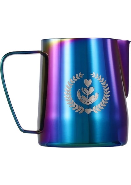 Logo Stili ile Renkli 600ML Süt Buharlama Köpürtme Sürahi, Paslanmaz Çelik Yapışmaz Süt Sürahisi Çekme Çiçek Fincan Kahve Için Mükemmel Cappuccino Latte Art 600ML (Yurt Dışından)
