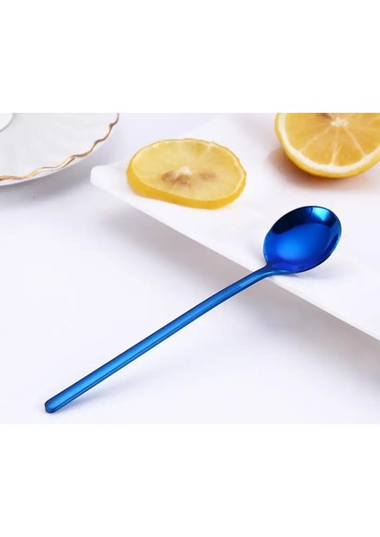 Mavi Stil 13CM Uzun Saplı Paslanmaz Çelik Dondurma Tatlı Çay Kaşığı Renkli Kahve Kaşığı Yemek Takımı Sofra Takımı Mutfak Aracı (Yurt Dışından)