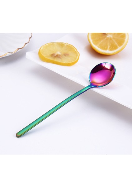 Renkli Stil 1 Adet 13 cm Uzunluk Yuvarlak Şekil Paslanmaz Çelik Süt Kahve Kaşığı Tatlı Dondurma Şekeri Meyve Kaşığı Çay Kaşığı Aksesuarları (Yurt Dışından)