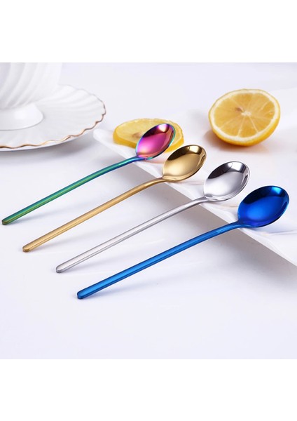 Renkli Stil 1 Adet 13 cm Uzunluk Yuvarlak Şekil Paslanmaz Çelik Süt Kahve Kaşığı Tatlı Dondurma Şekeri Meyve Kaşığı Çay Kaşığı Aksesuarları (Yurt Dışından) modelleri