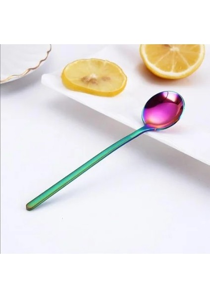 Renkli Stil 13CM Uzun Saplı Paslanmaz Çelik Dondurma Tatlı Çay Kaşığı Renkli Kahve Kaşığı Yemek Takımı Sofra Takımı Mutfak Aracı (Yurt Dışından)