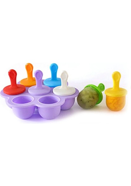 Mor Tarzı 7 Kavite Silikon Mini Buz Pops Kalıp Dondurma Topu Makinesi Popsicles Kalıpları Bebek Dıy Gıda Takviyesi Aracı El (Yurt Dışından)