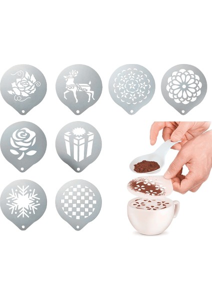 YR1830-25 Stili Kahve Kalıbı Süt Kek Kek Stencil Şablonu Kahve Dekoru Kahve Barista Cappuccino Şablonu Strew Pad Duster Sprey Araçları (Yurt Dışından)