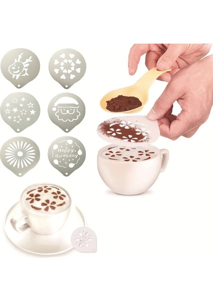 YR1830-25 Stili Kahve Kalıbı Süt Kek Kek Stencil Şablonu Kahve Dekoru Kahve Barista Cappuccino Şablonu Strew Pad Duster Sprey Araçları (Yurt Dışından)