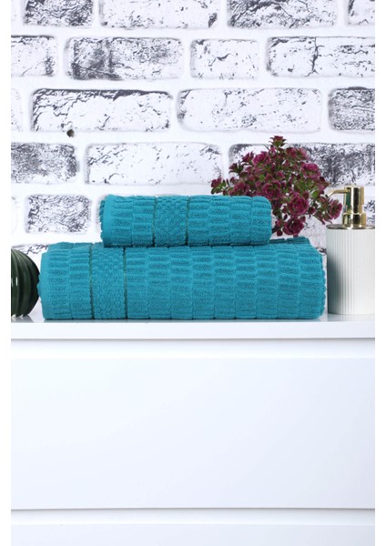 2 Parça Jakarlı Renkli Kadın-Erkek Banyo Havlu Takımı 90X150 cm