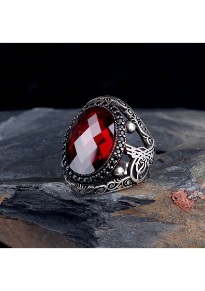 Oval Zirkon Taşlı Tuğra Model 925 Ayar Gümüş Yüzük fiyatları