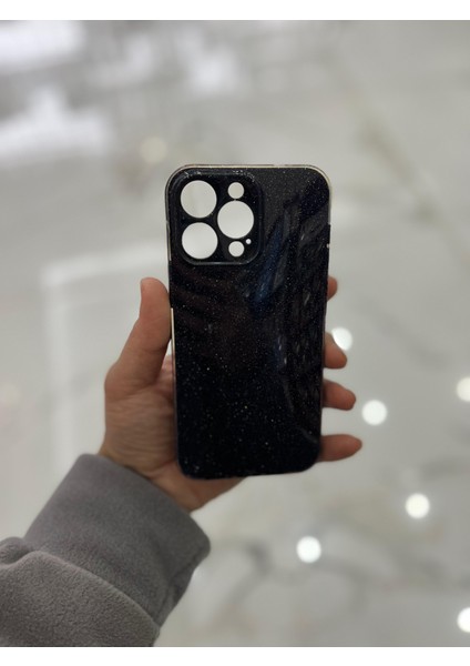 Apple iPhone 14 Pro Max Kamera Korumalı Simli Renkli Siyah Silikon Kılıf