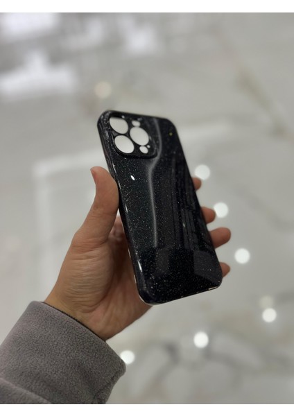 Apple iPhone 14 Pro Max Kamera Korumalı Simli Renkli Siyah Silikon Kılıf