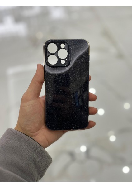 Apple iPhone 14 Pro Max Kamera Korumalı Simli Renkli Siyah Silikon Kılıf