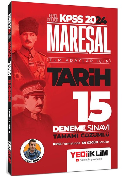 2024 KPSS Mareşal Genel Kültür Tarih Tüm Adaylar Için Tamamı Çözümlü 15 Deneme Sınavı