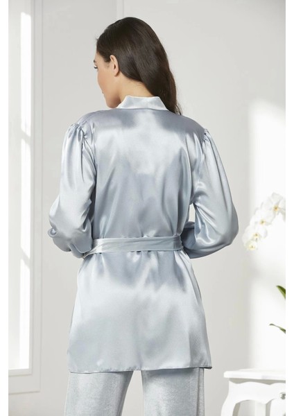 Kadife Saten 3'lü Kadın Crop'lu Pijama Takımı 2050 - Mist fırsatları