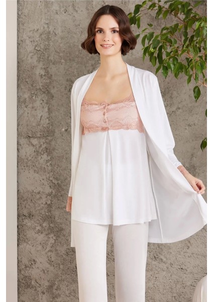 Dantelli Penye 3'lü Kadın Lohusa Pijama Takımı 2805 - Brandy fiyatları