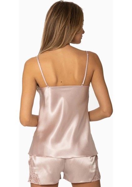 Saten Dantelli Şort Babydoll Takım 425 - Pudra modelleri