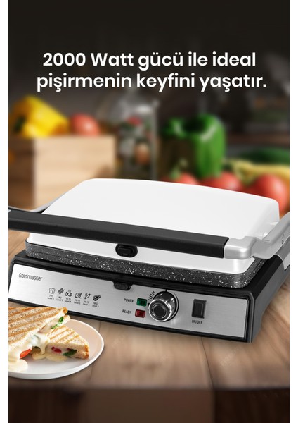 Tostmix Süt Beyazı Paslanmaz Çelik 2000 Watt Granit Çıkarılabilir Plakalı Tost ve Izgara Makinesi