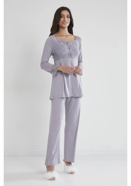 Kadın Penye Dantelli Pijama Takımı 1241 - Royal