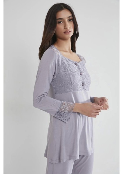 Kadın Penye Dantelli Pijama Takımı 1241 - Royal