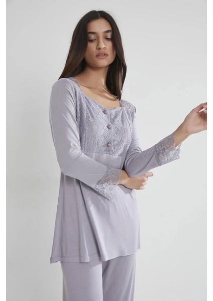 Kadın Penye Dantelli Pijama Takımı 1241 - Royal
