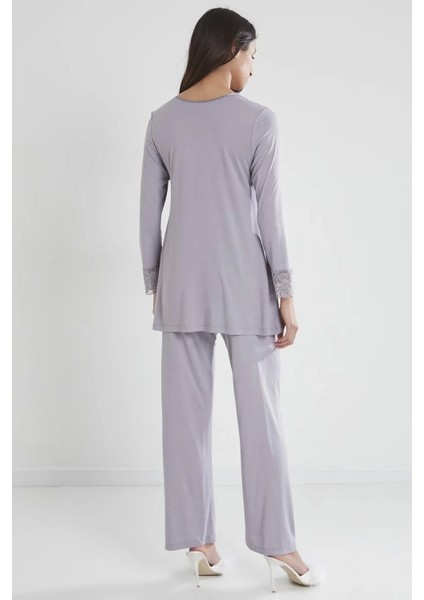 Kadın Penye Dantelli Pijama Takımı 1241 - Royal