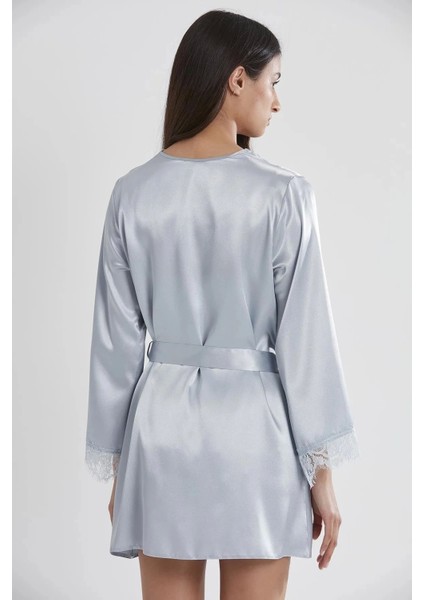 Saten Dantelli 3'lü Şort Kombi Sabahlık Takımı 2490 - Mist fırsatları