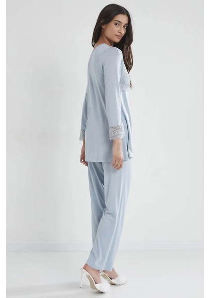 Kadın Penye Dantelli Pijama Takımı 1241 - Mist indirimleri
