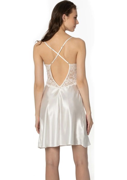 Saten Dantelli Gecelik ve Sabahlık Takımı 4050 - Ekru fırsatları