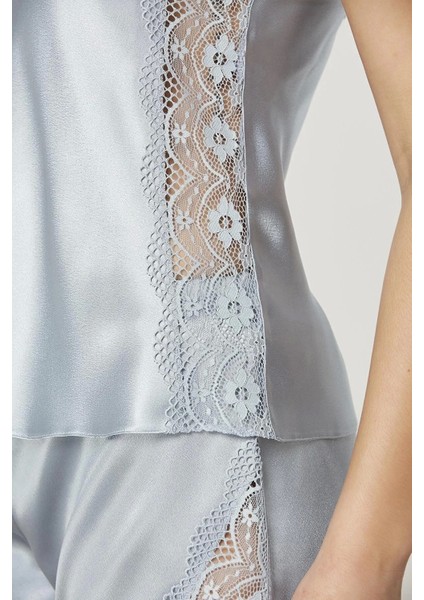 Saten Dantelli Şort Babydoll Takım 438 - Mist