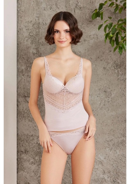 Penye Atlet Külot Kadın Iç Çamaşırı Takımı 355 - Pudra