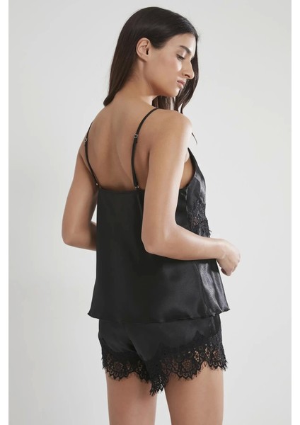 Saten Dantelli Şort Babydoll Takım 435 - Siyah modelleri