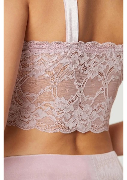 Kadife Saten 3'lü Kadın Crop'lu Pijama Takımı 2050 - Pudra