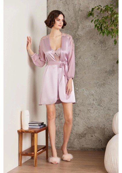 6'lı Saten Gecelik Sabahlık Takım Çeyiz Seti 6005 - Rose