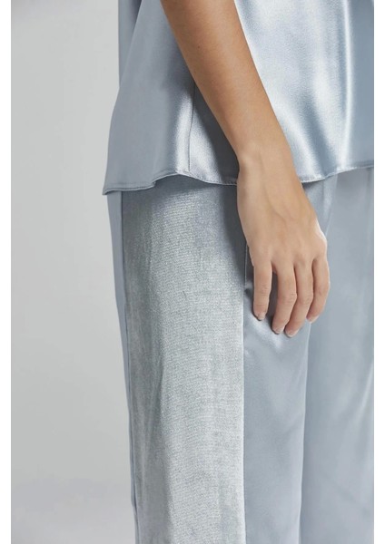Kadife Saten 3'lü Kadın Pijama Takımı 2040 - Mist indirimleri