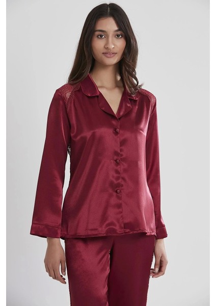 Pierre Cardin Saten Dantelli Pijama Takımı 1438 - Bordo