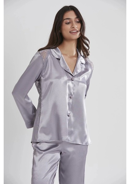 Pierre Cardin Saten Dantelli Pijama Takımı 1438 - Royal