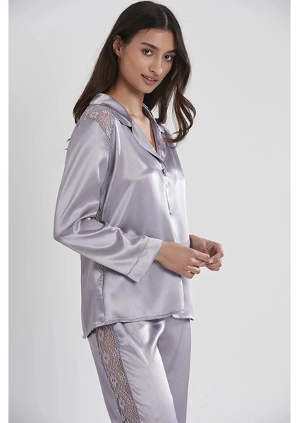 Pierre Cardin Saten Dantelli Pijama Takımı 1438 - Royal