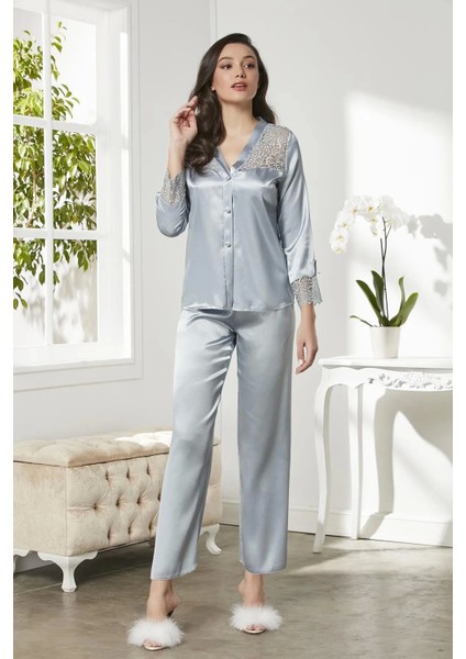 6'lı Saten Gecelik Sabahlık Takım Çeyiz Seti 6625 - Mist indirimleri