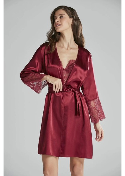 6'lı Saten Gecelik Sabahlık Takım Çeyiz Seti 6015 - Bordo