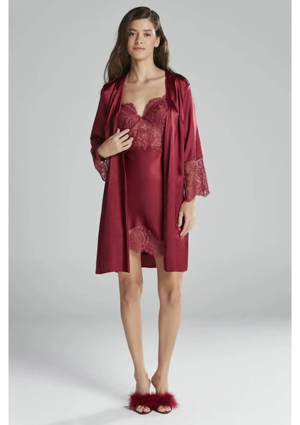 6'lı Saten Gecelik Sabahlık Takım Çeyiz Seti 6015 - Bordo modelleri