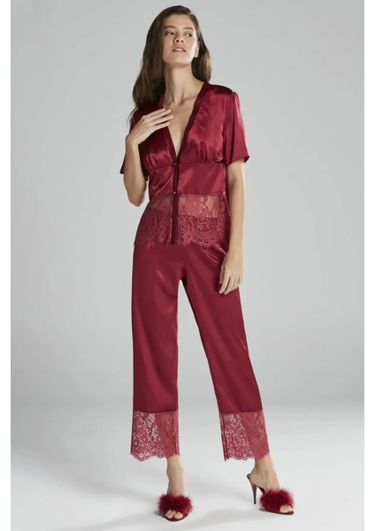 6'lı Saten Gecelik Sabahlık Takım Çeyiz Seti 6015 - Bordo indirimleri