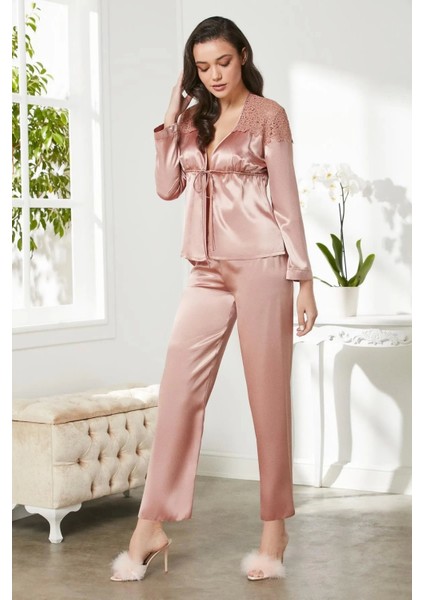 6'lı Saten Gecelik Sabahlık Takım Çeyiz Seti 6700 - Brandy indirimleri