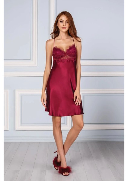 6'lı Saten Gecelik Sabahlık Takım Çeyiz Seti 6325 - Bordo modelleri