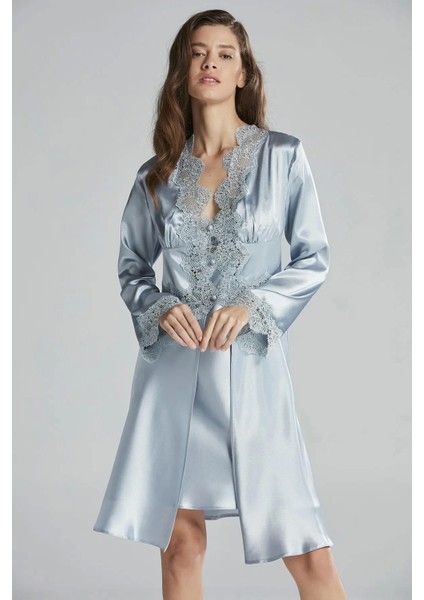 6'lı Saten Gecelik Sabahlık Takım Çeyiz Seti 6335 - Mist