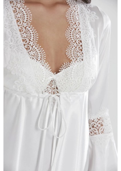 6'lı Saten Gecelik Sabahlık Takım Çeyiz Seti 6325 - Ekru fiyatları