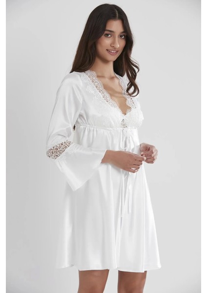 6'lı Saten Gecelik Sabahlık Takım Çeyiz Seti 6325 - Ekru modelleri