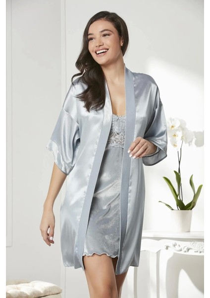 Saten Kadife Gecelik ve Sabahlık Takımı 4045 - Mist fiyatları