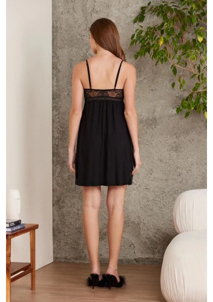 Penye Dantelli Gecelik ve Sabahlık Takımı 4010 - Siyah fırsatları