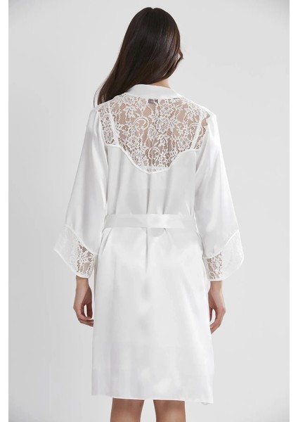 Saten Dantelli Gecelik ve Sabahlık Takımı 4075 - Ekru fırsatları