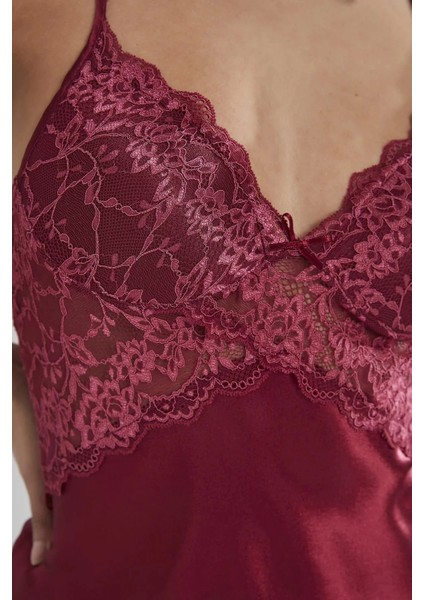 Saten Dantelli Gecelik 608 - Bordo fiyatları