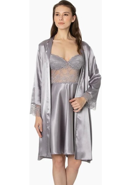 Saten Dantelli Gecelik ve Sabahlık Takımı 4265 - Royal fiyatları