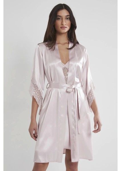 Saten Dantelli Gecelik ve Sabahlık Takımı 4240 - Pudra fiyatları